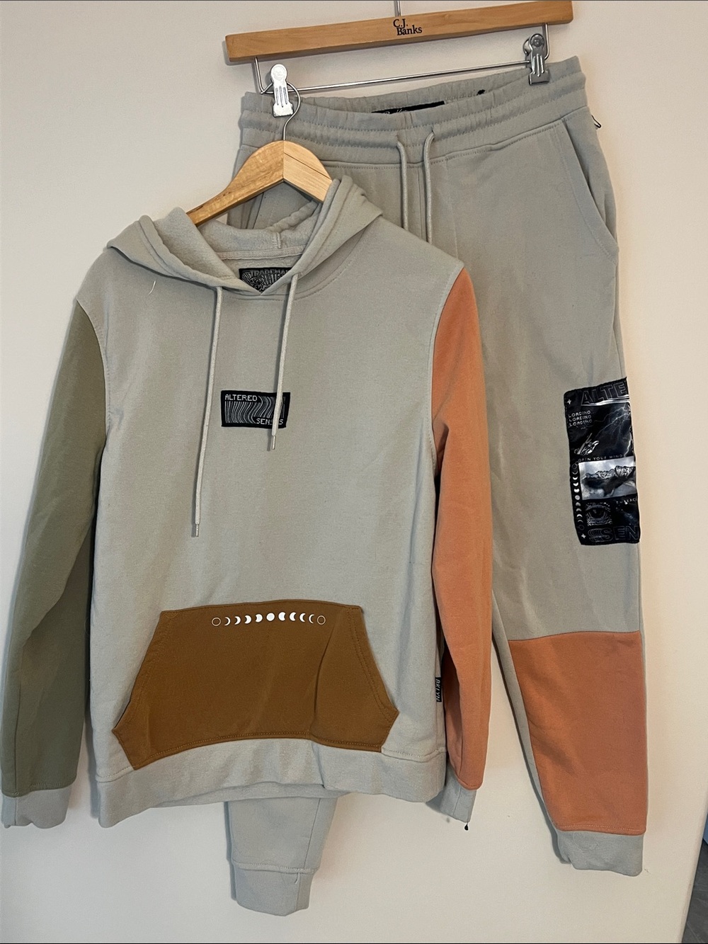 Brooklyn Cloth Sage Green Hoodie & Joggers Set with Rust and Olive Panels